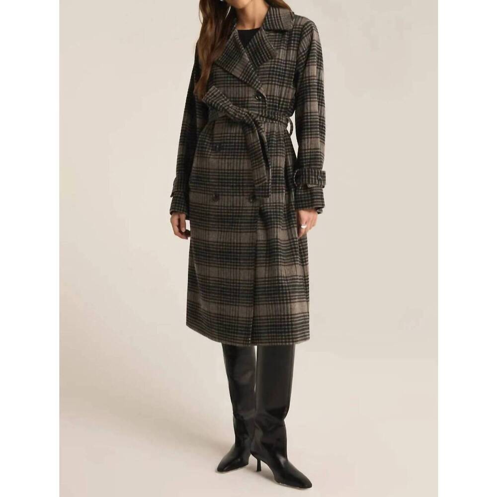 NEW Z SUPPLY jackie plaid trench coat in black